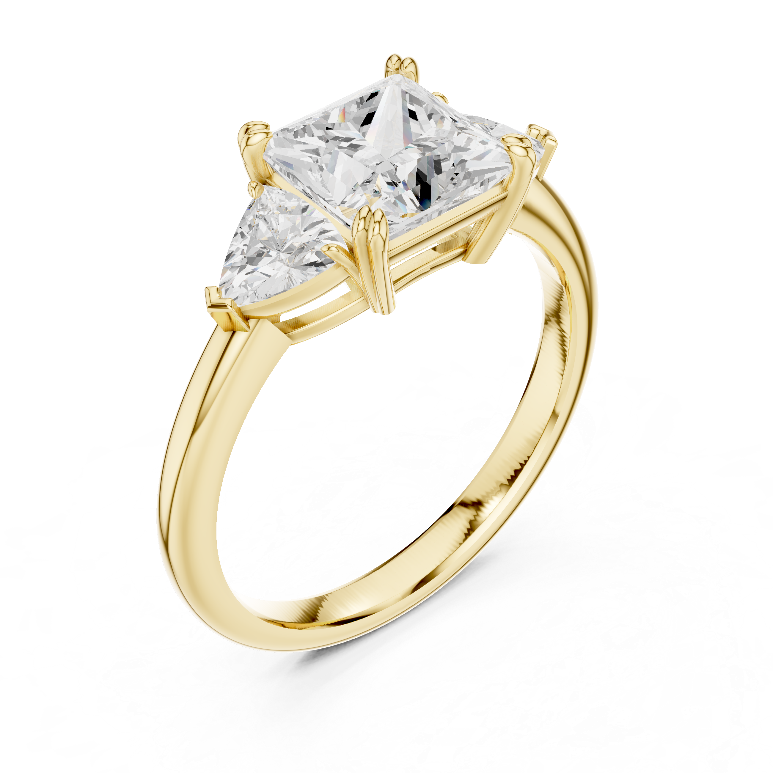 Princess Cut Three Stone Diamond Engagement Ring with Trillion Side Stones