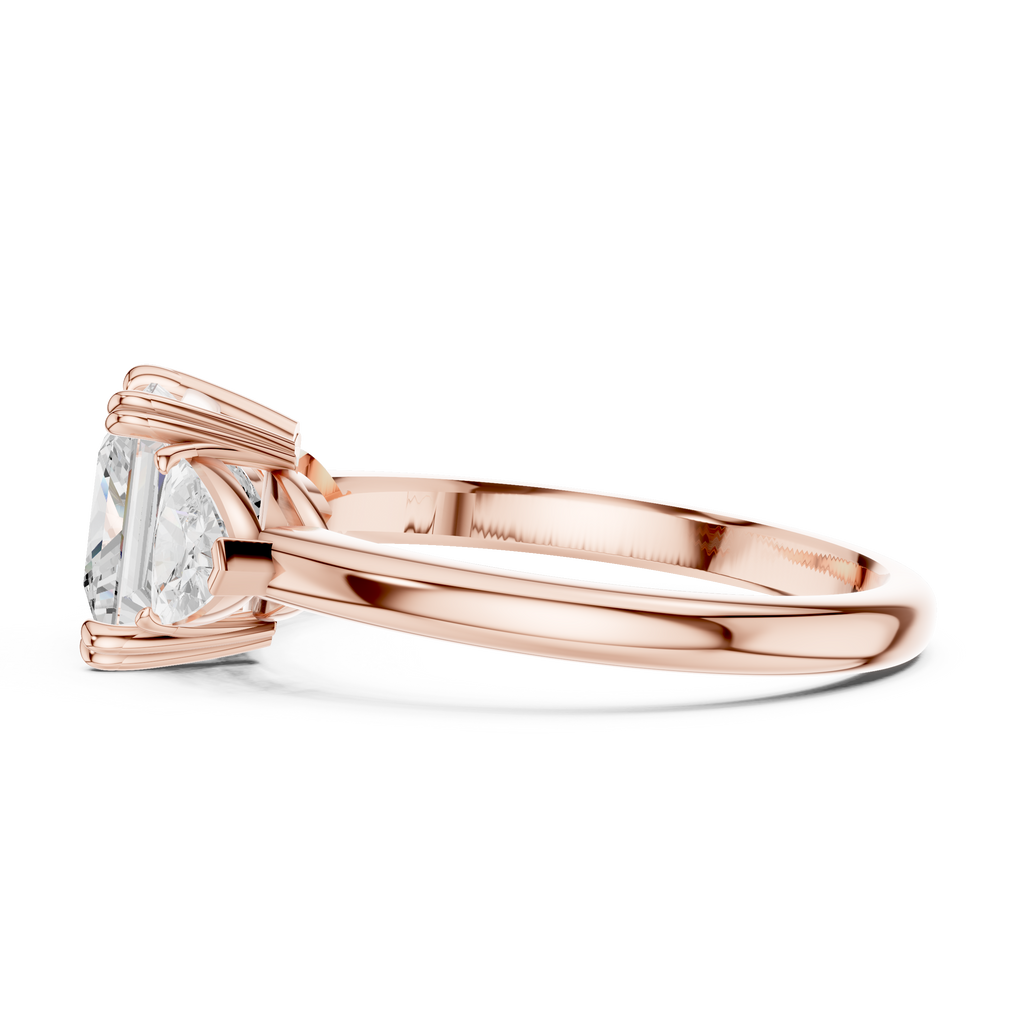 Princess Cut Three Stone Diamond Engagement Ring with Trillion Side Stones