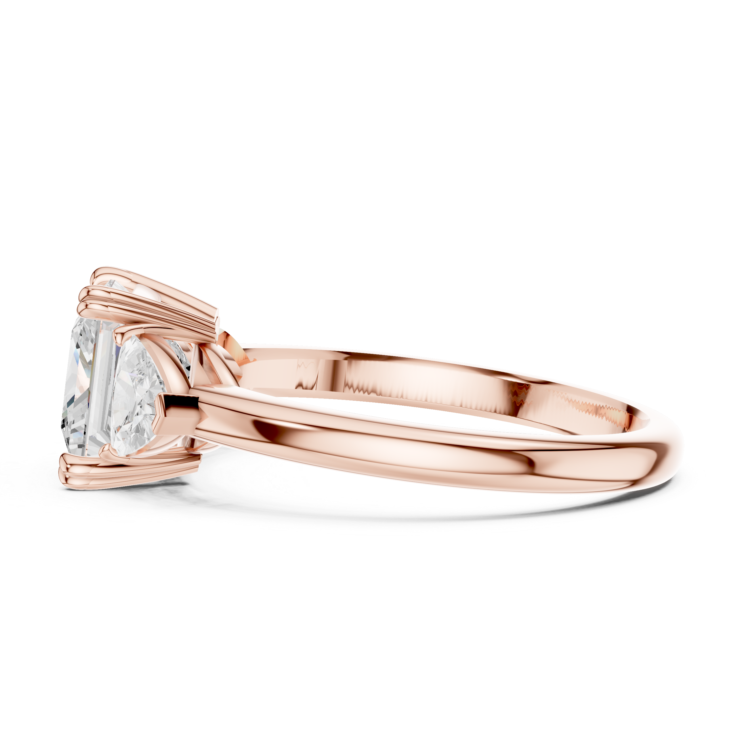 Princess Cut Three Stone Diamond Engagement Ring with Trillion Side Stones