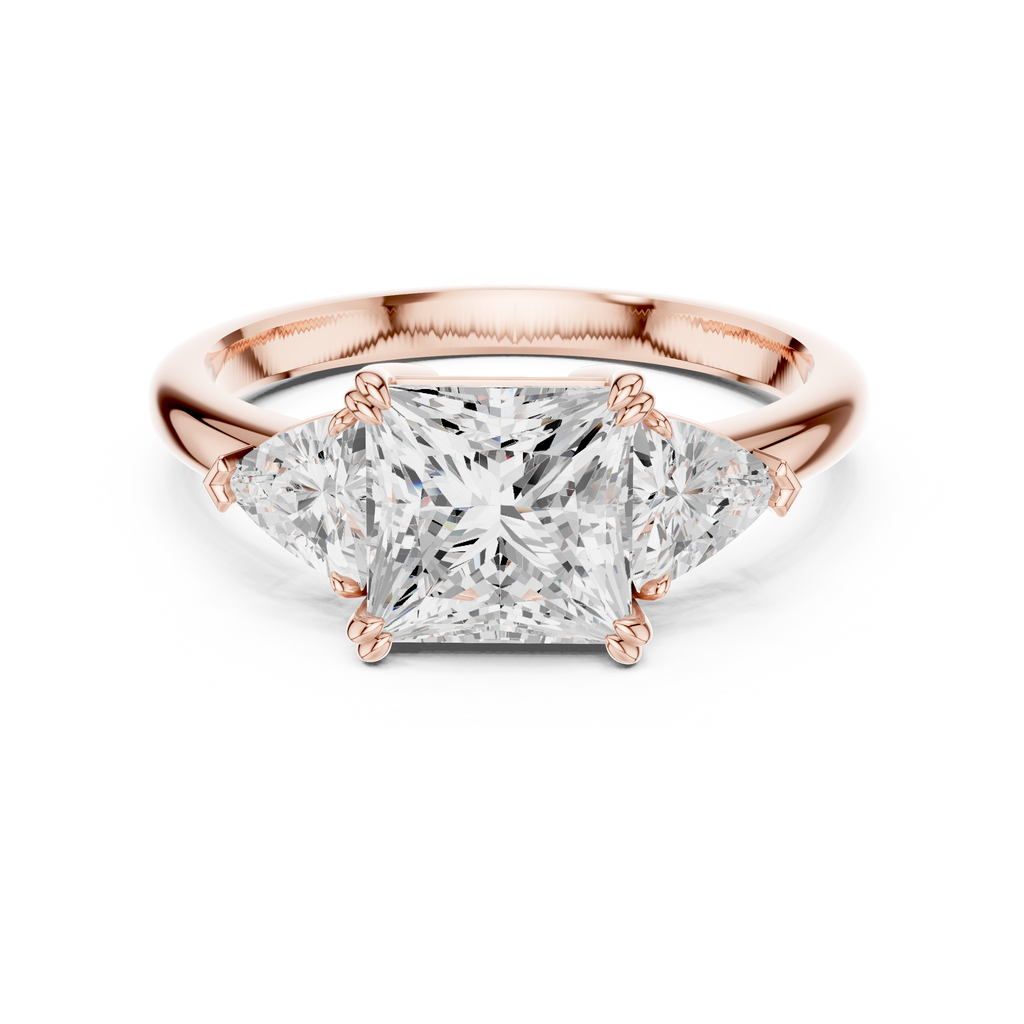 Princess Cut Three Stone Diamond Engagement Ring with Trillion Side Stones