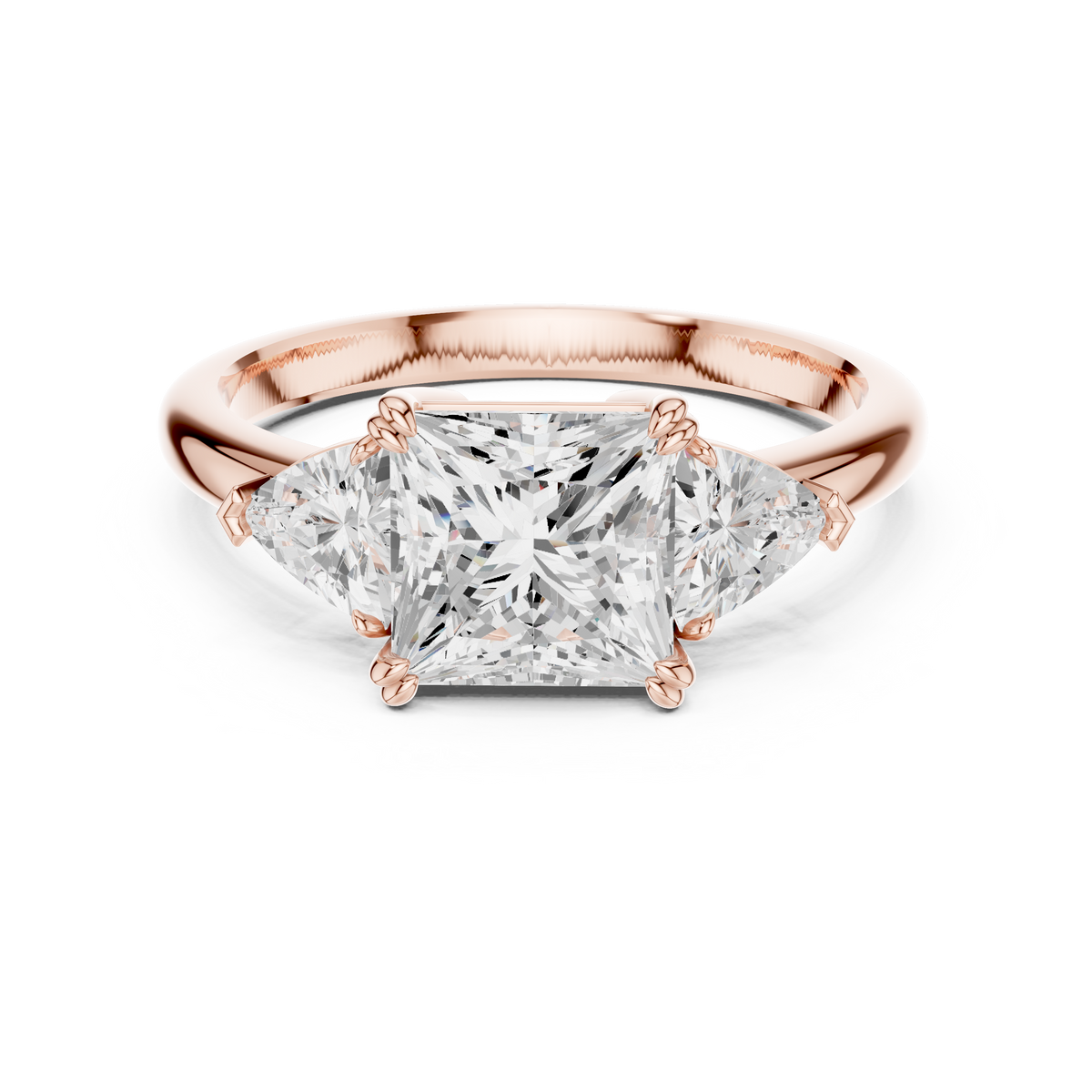 Princess Cut Three Stone Diamond Engagement Ring with Trillion – view 5 of 12, lab grown diamond ring | Jewelix Atelier