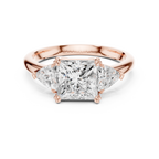 Princess Cut Three Stone Diamond Engagement Ring with Trillion Side Stones