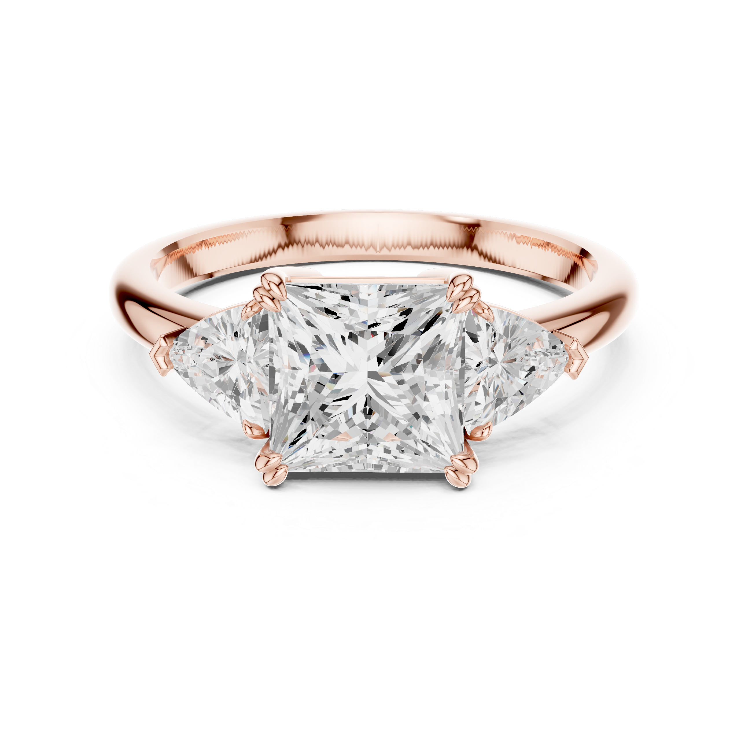 Princess Cut Three Stone Diamond Engagement Ring with Trillion Side Stones
