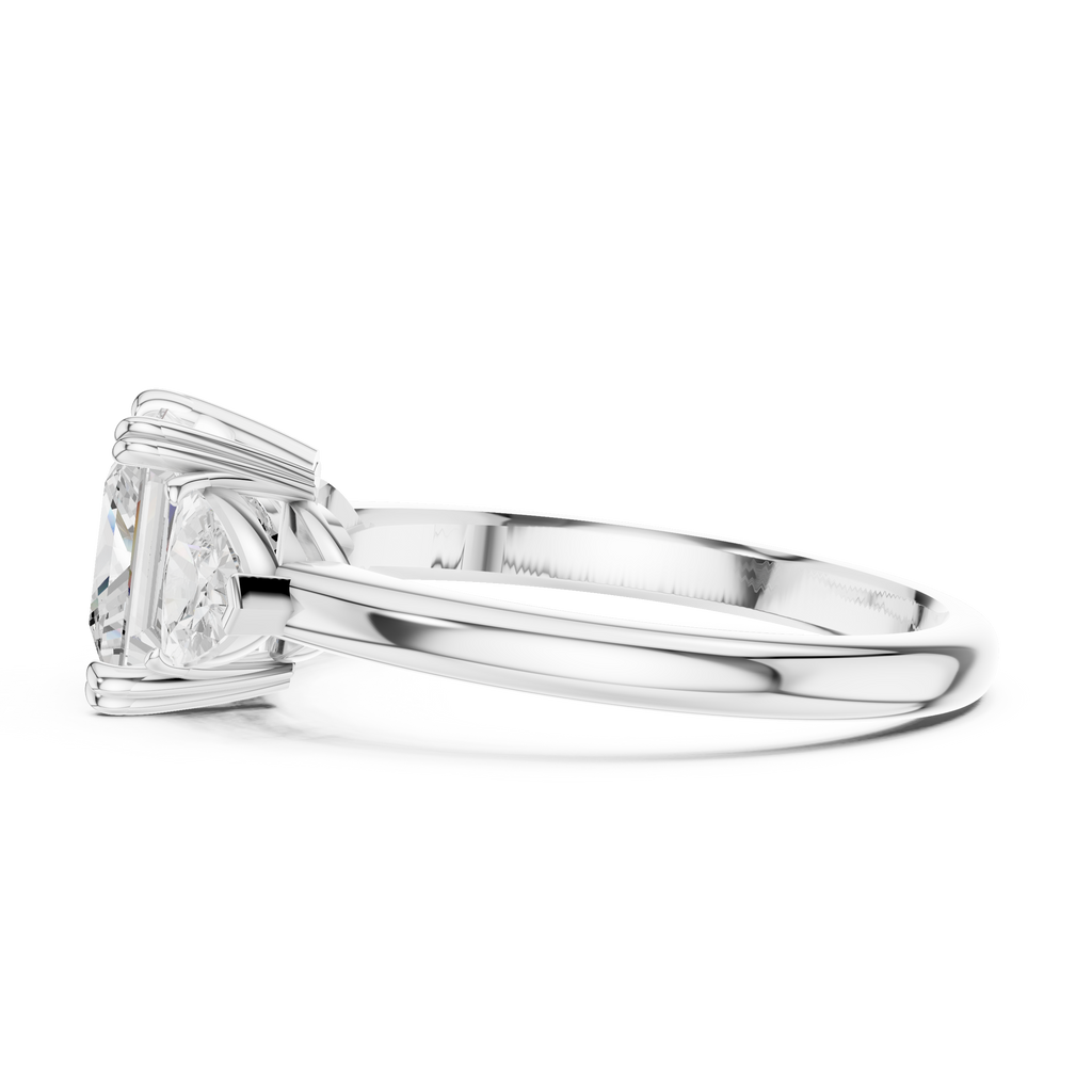 Princess Cut Three Stone Diamond Engagement Ring with Trillion Side Stones