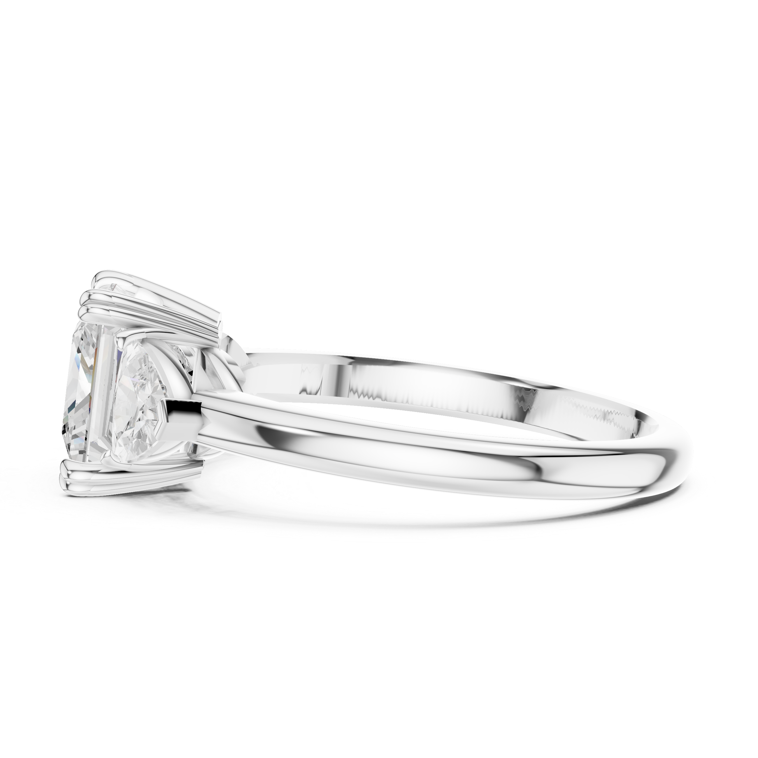 Princess Cut Three Stone Diamond Engagement Ring with Trillion Side Stones
