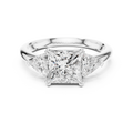 Princess Cut Three Stone Diamond Engagement Ring with Trillion Side Stones