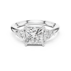 Princess Cut Three Stone Diamond Engagement Ring with Trillion Side Stones
