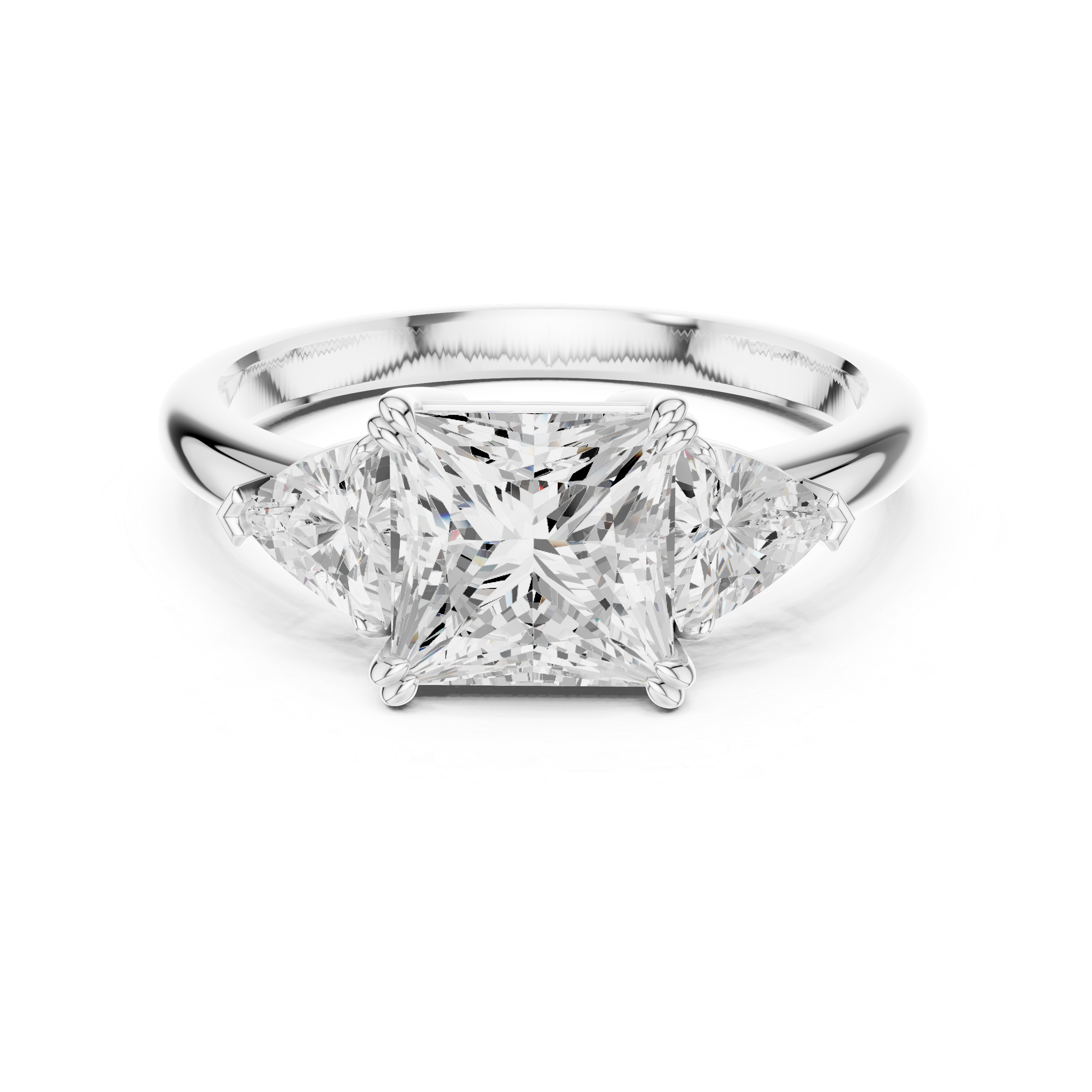 Princess Cut Three Stone Diamond Engagement Ring with Trillion Side Stones