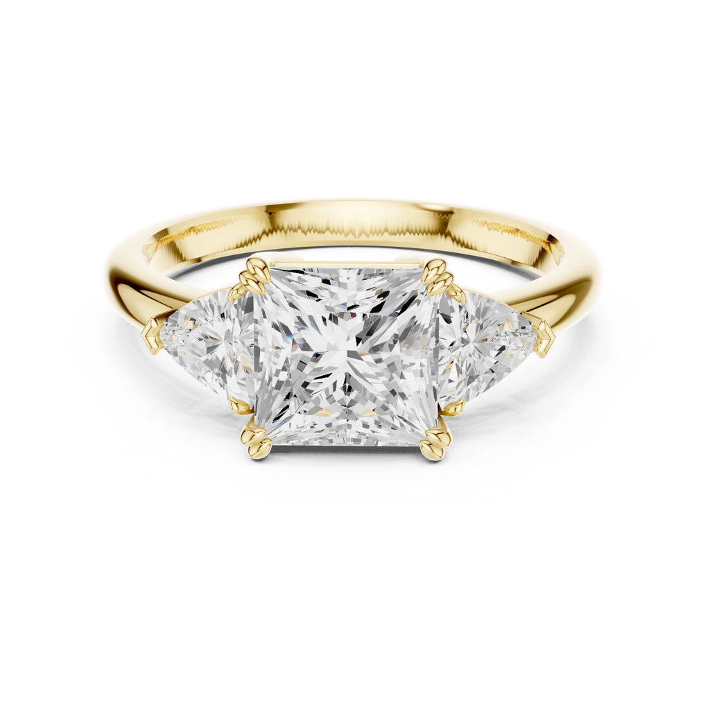 Princess Cut Three Stone Diamond Engagement Ring with Trillion Side Stones
