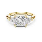 Princess Cut Three Stone Diamond Engagement Ring with Trillion Side Stones