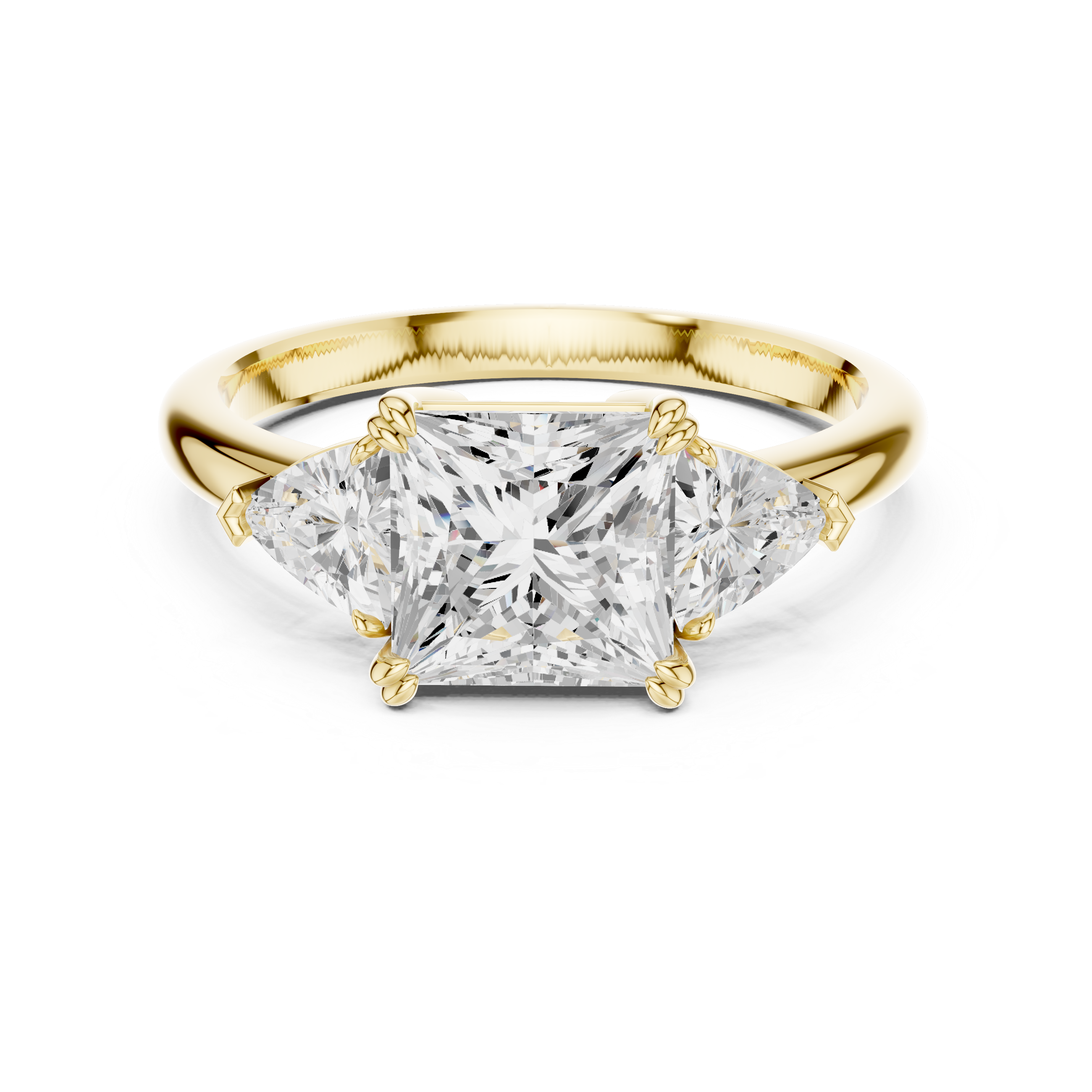 Princess Cut Three Stone Diamond Engagement Ring with Trillion Side Stones