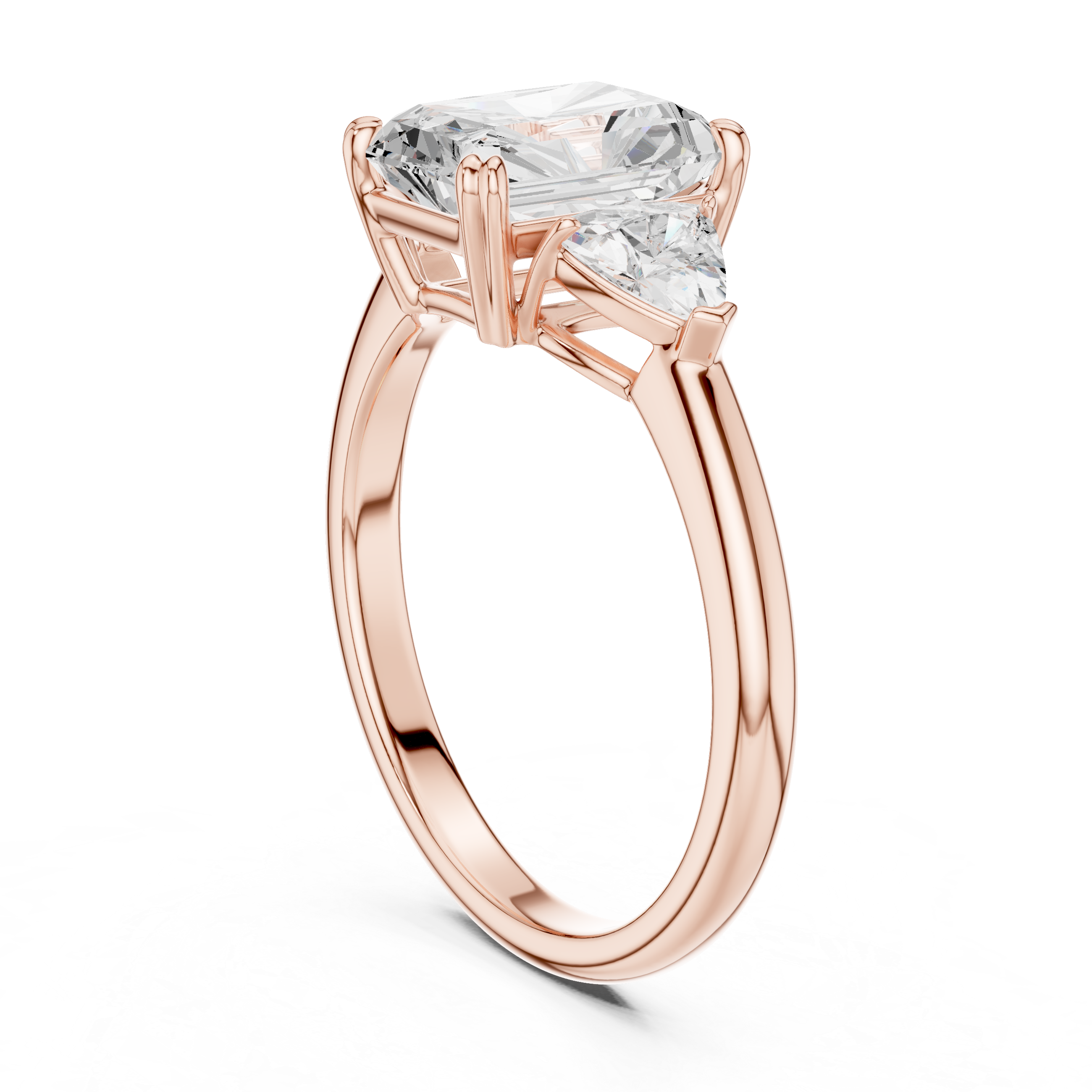 Radiant Cut Three Stone Diamond Engagement Ring with Trillion Side Stones