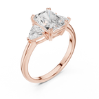 Radiant Cut Three Stone Diamond Engagement Ring with Trillion Side Stones