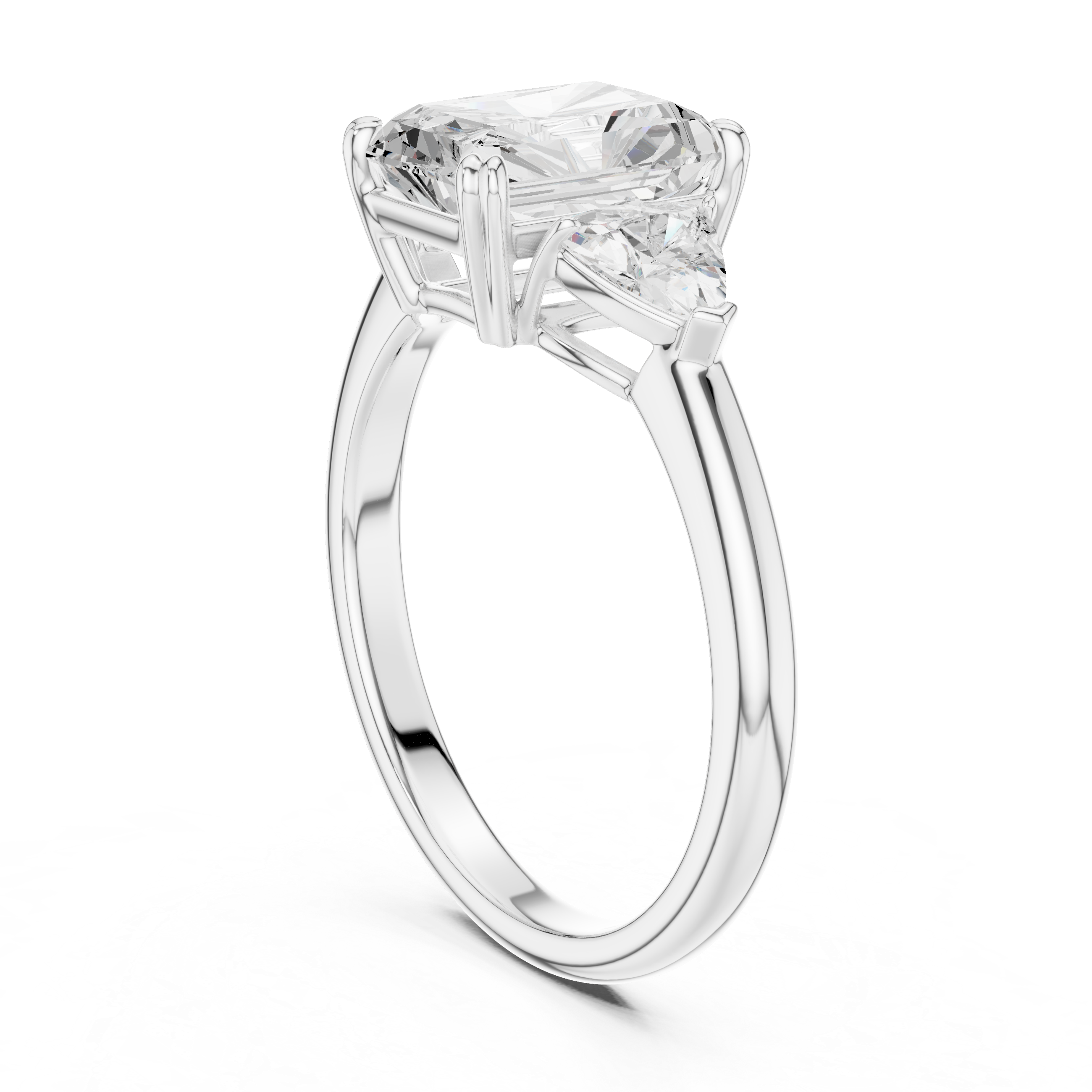 Radiant Cut Three Stone Diamond Engagement Ring with Trillion Side Stones
