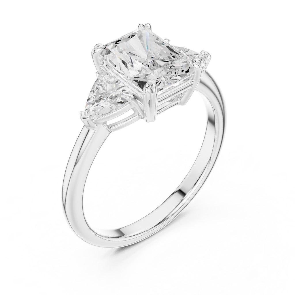 Radiant Cut Three Stone Diamond Engagement Ring with Trillion Side Stones