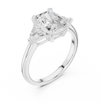 Radiant Cut Three Stone Diamond Engagement Ring with Trillion Side Stones