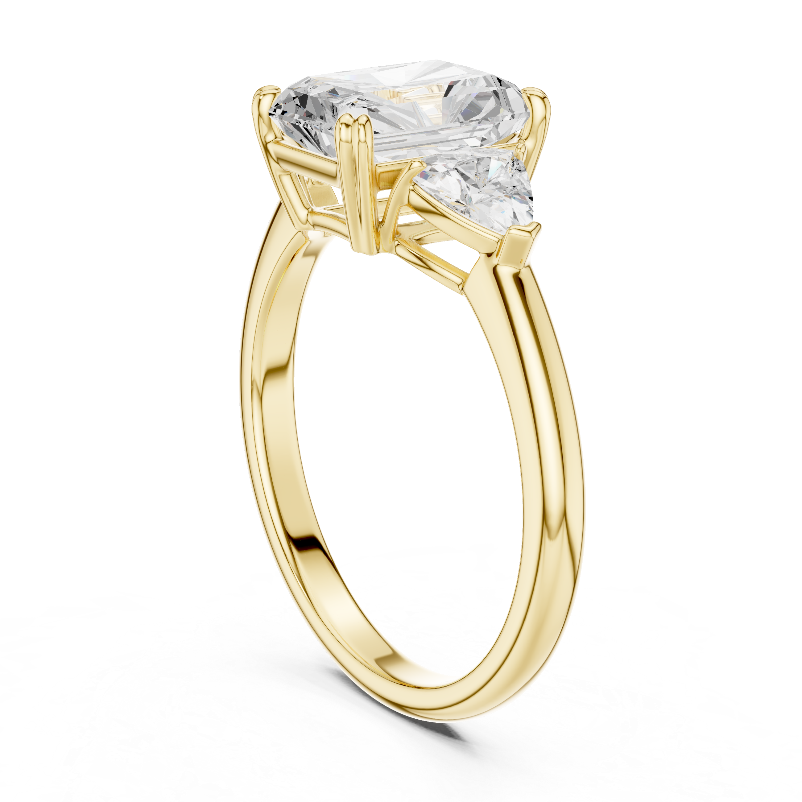 Radiant Cut Three Stone Diamond Engagement Ring with Trillion Side Stones