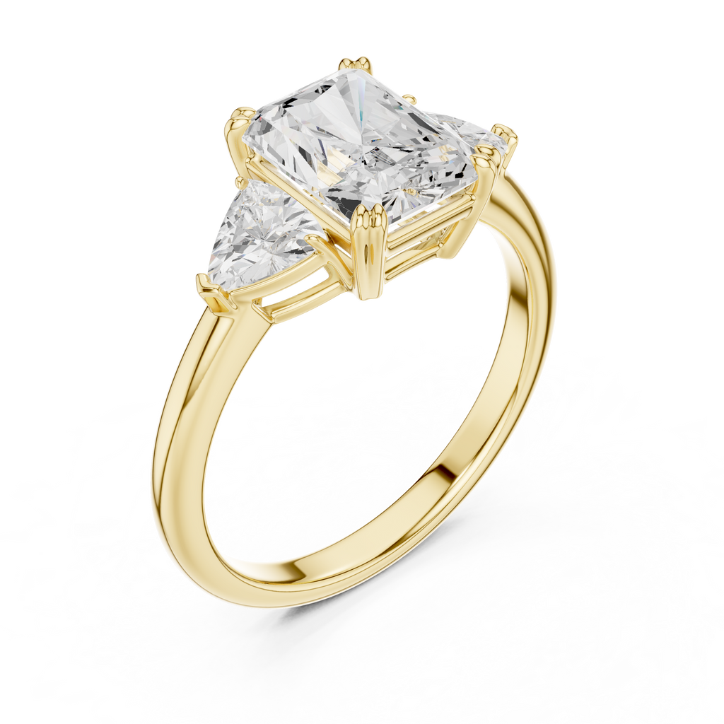 Radiant Cut Three Stone Diamond Engagement Ring with Trillion Side Stones
