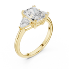 Radiant Cut Three Stone Diamond Engagement Ring with Trillion Side Stones