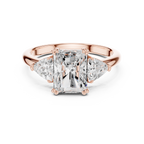 Radiant Cut Three Stone Diamond Engagement Ring with Trillion Side Stones