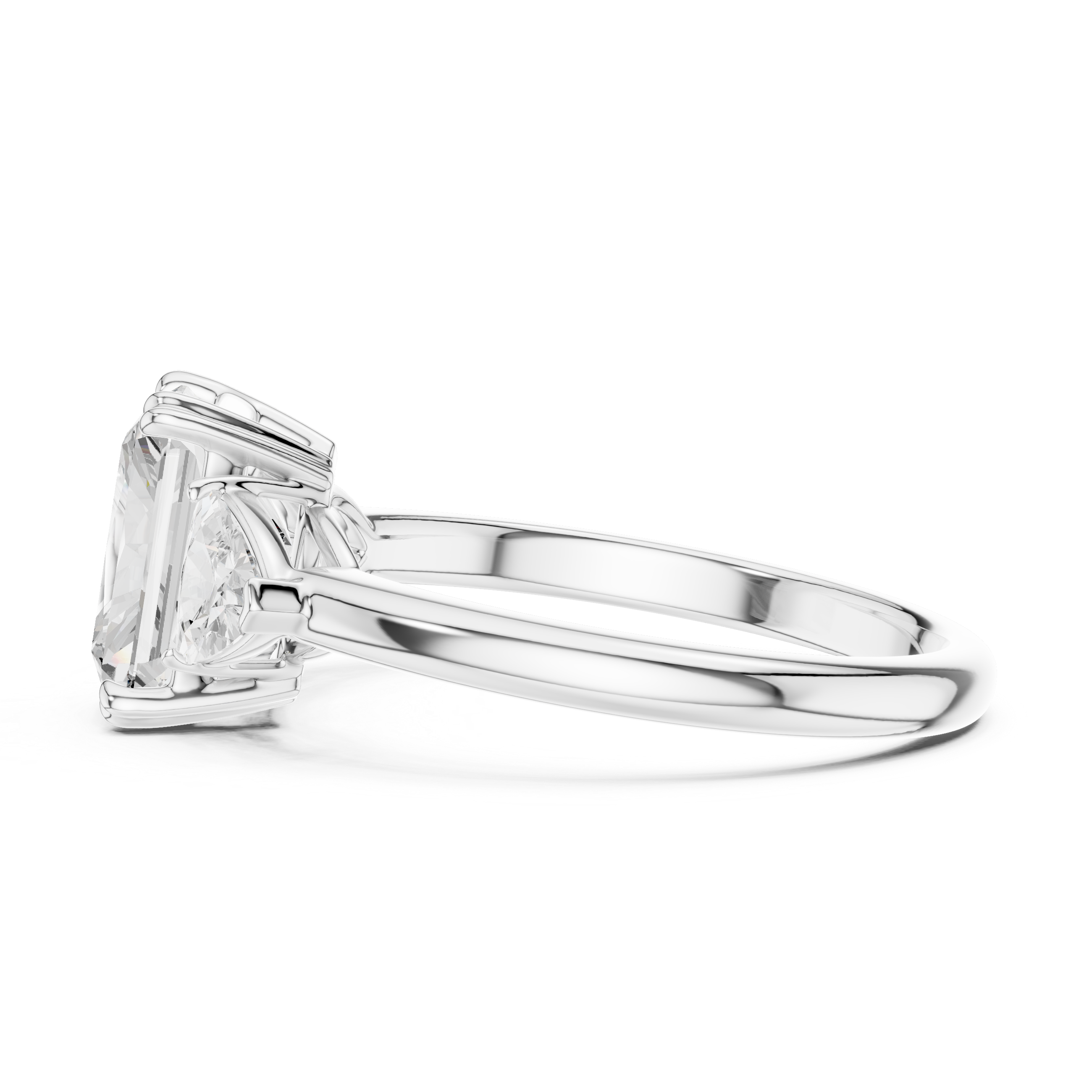 Radiant Cut Three Stone Diamond Engagement Ring with Trillion Side Stones