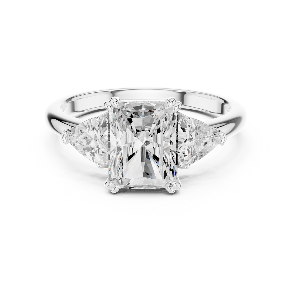 Radiant Cut Three Stone Diamond Engagement Ring with Trillion Side Stones