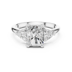 Radiant Cut Three Stone Diamond Engagement Ring with Trillion Side Stones