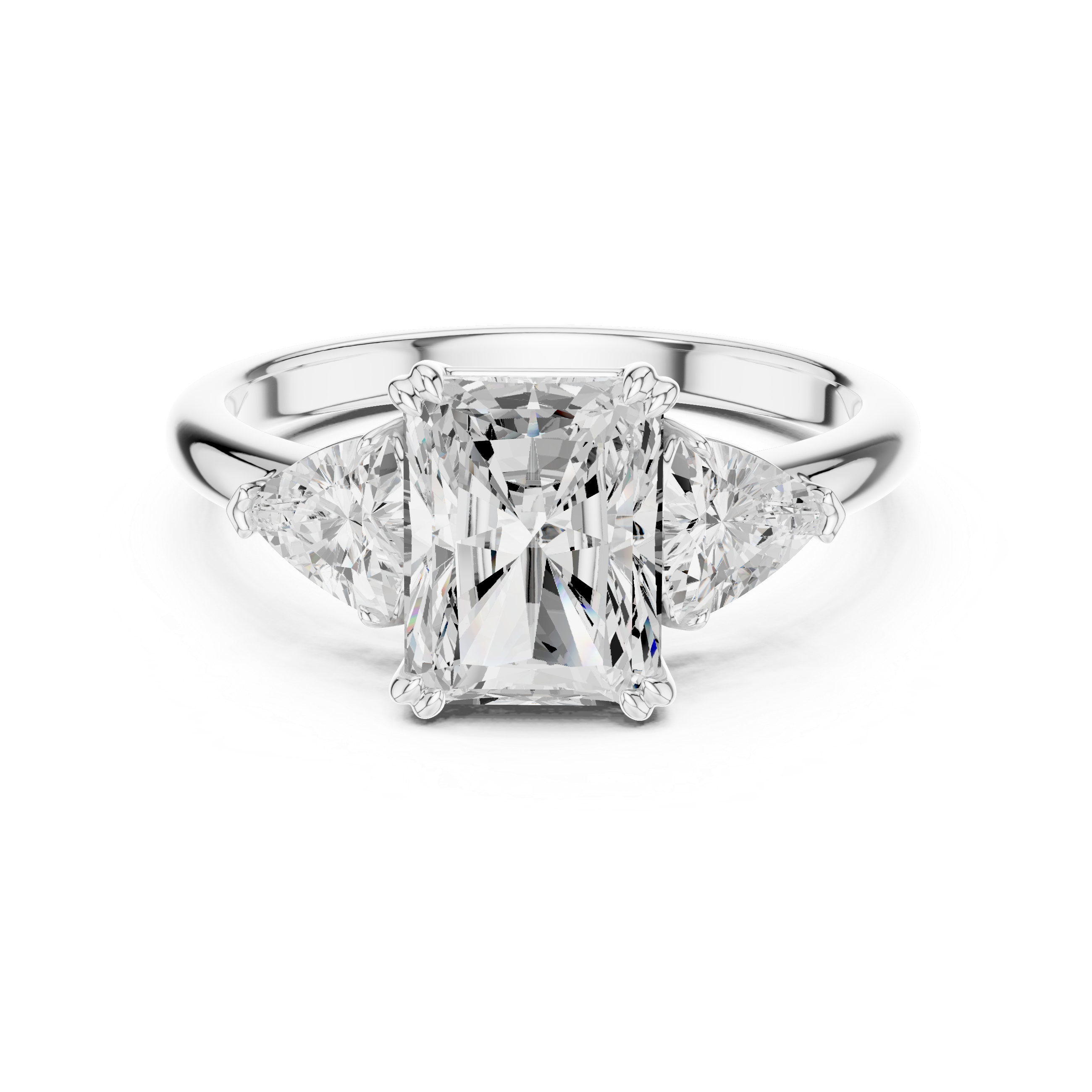 Radiant Cut Three Stone Diamond Engagement Ring with Trillion Side Stones