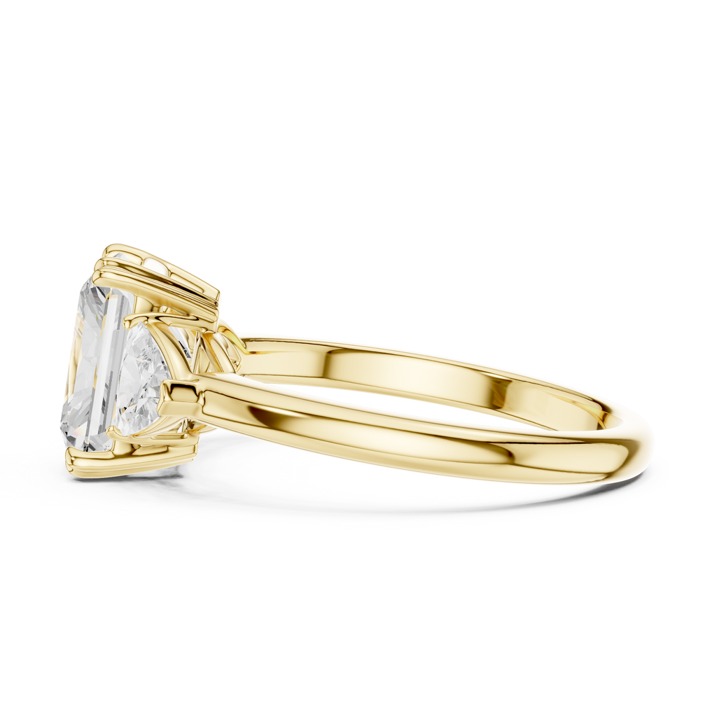 Radiant Cut Three Stone Diamond Engagement Ring with Trillion Side Stones