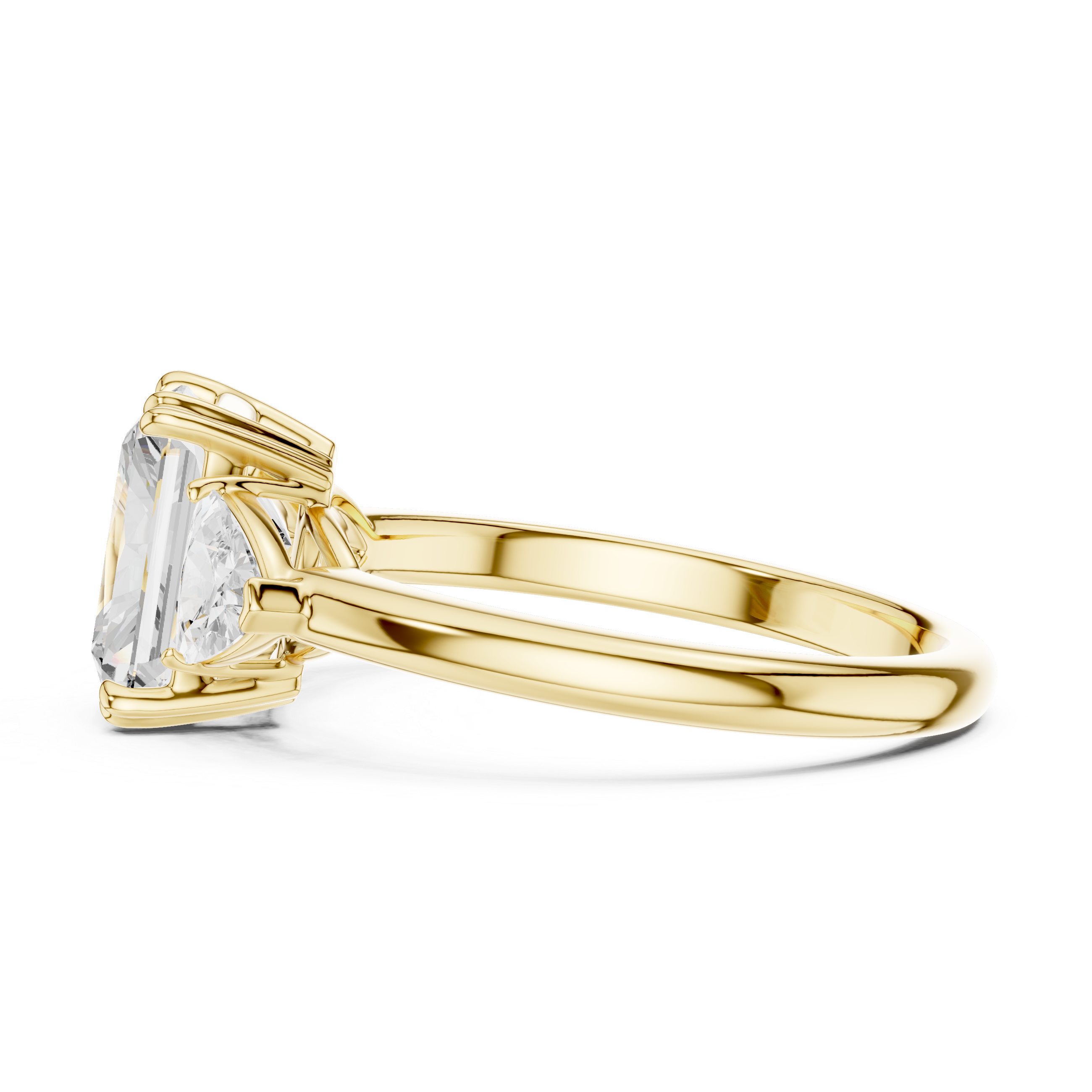 Radiant Cut Three Stone Diamond Engagement Ring with Trillion Side Stones