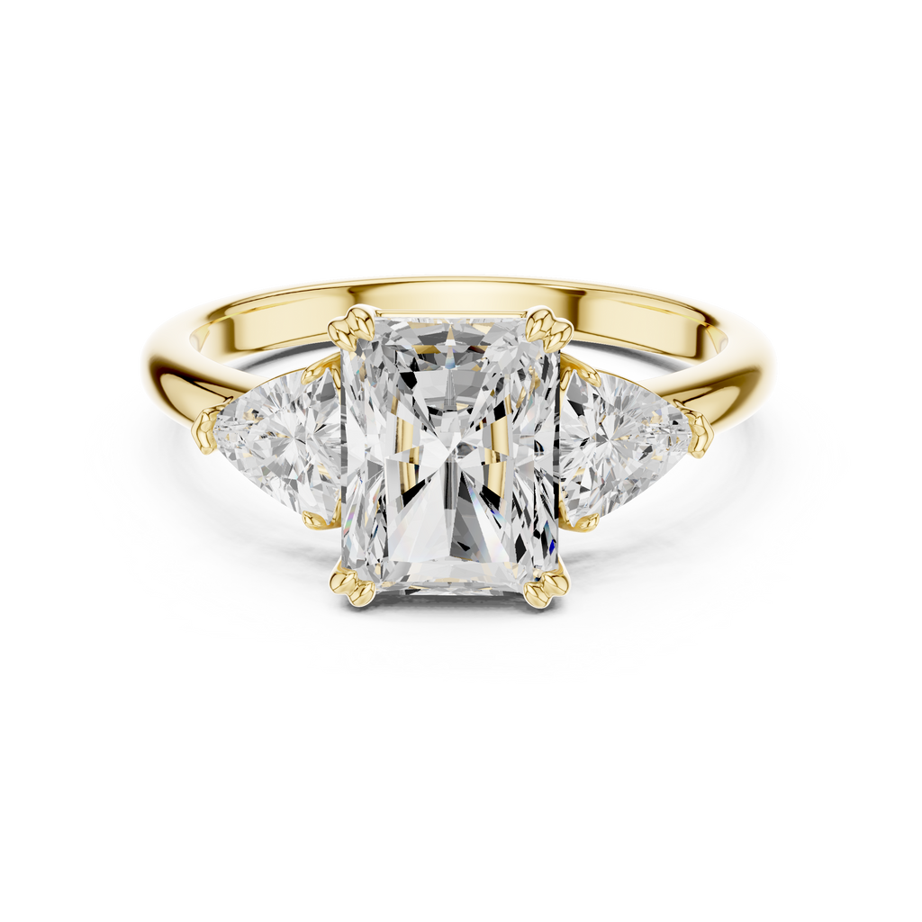 Radiant Cut Three Stone Diamond Engagement Ring with Trillion Side Stones