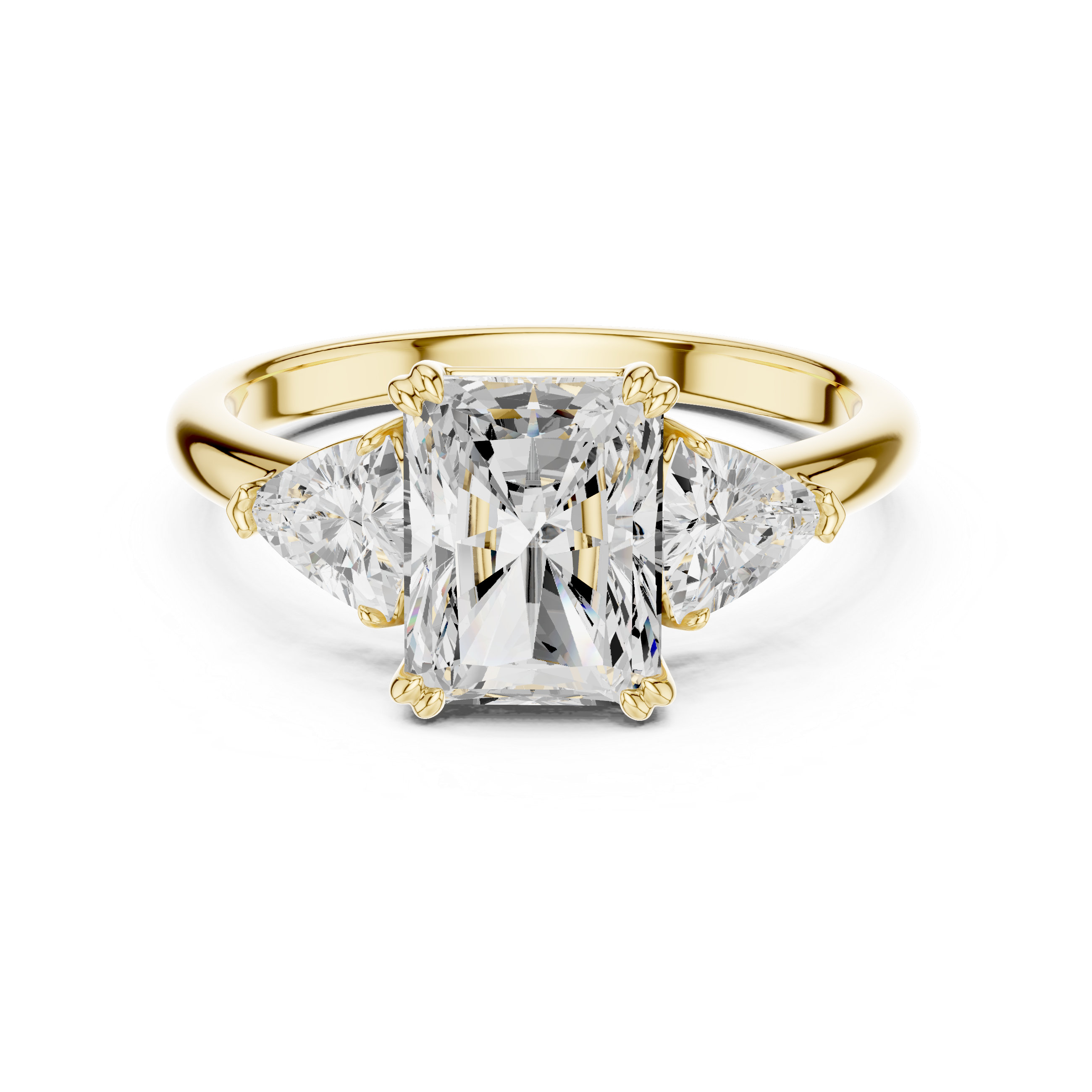 Radiant Cut Three Stone Diamond Engagement Ring with Trillion Side Stones