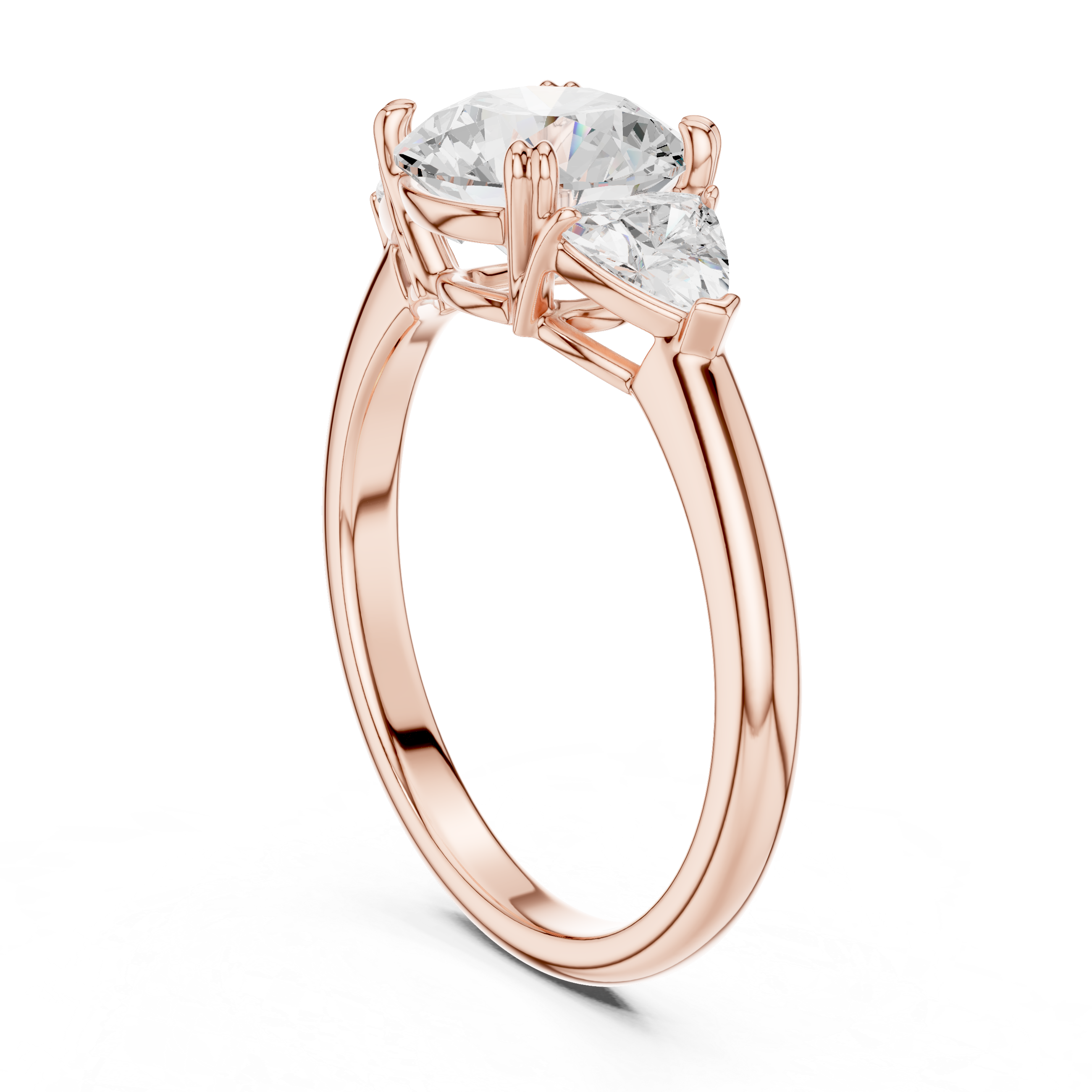 Round Cut Three Stone Diamond Engagement Ring with Trillion Side Stones