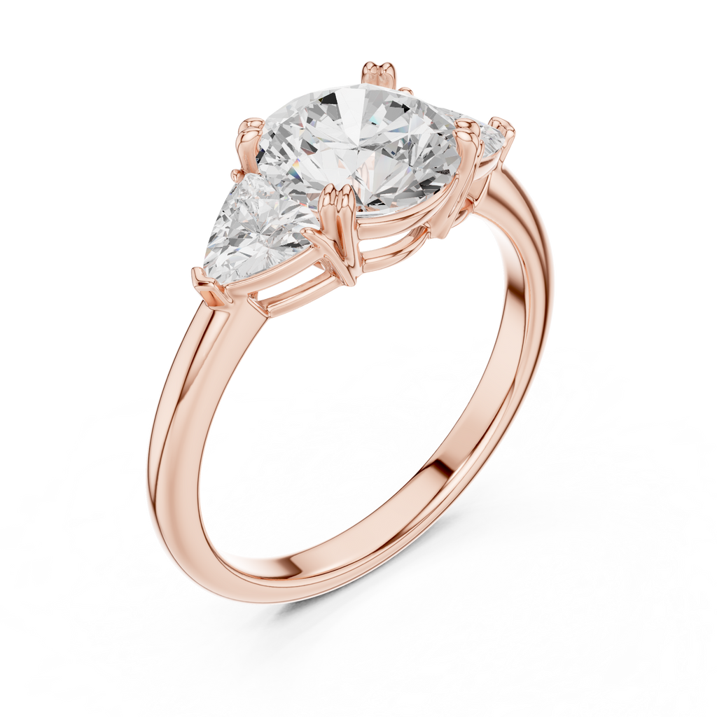 Round Cut Three Stone Diamond Engagement Ring with Trillion Side Stones