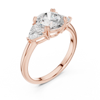 Round Cut Three Stone Diamond Engagement Ring with Trillion Side Stones