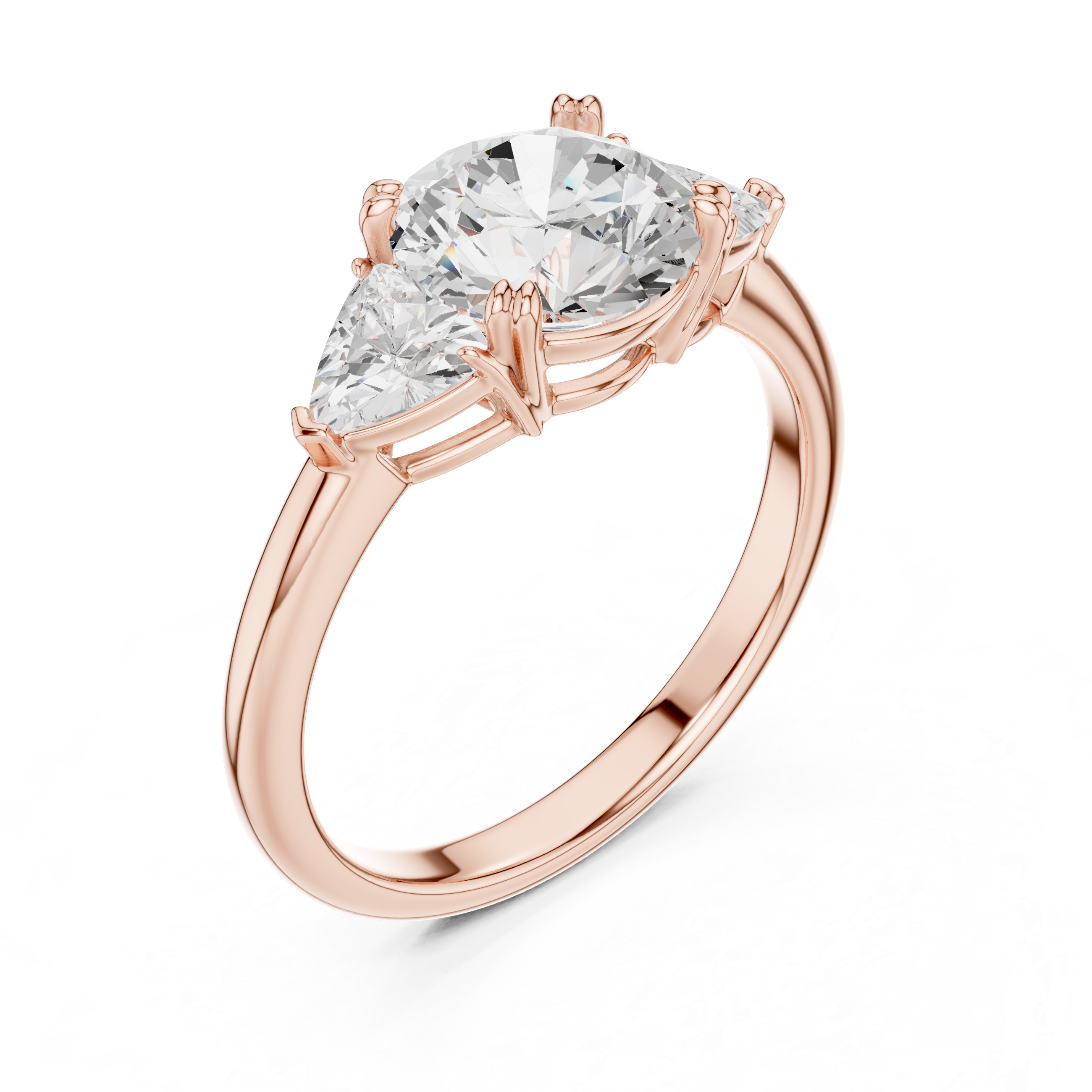 Round Cut Three Stone Diamond Engagement Ring with Trillion Side Stones