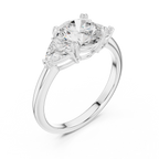 Round Cut Three Stone Diamond Engagement Ring with Trillion Side Stones