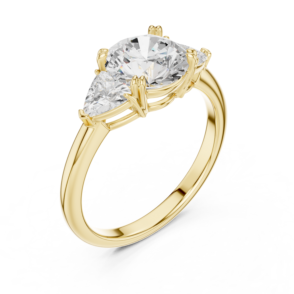 Round Cut Three Stone Diamond Engagement Ring with Trillion Side Stones