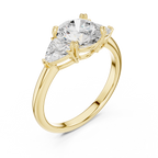 Round Cut Three Stone Diamond Engagement Ring with Trillion Side Stones