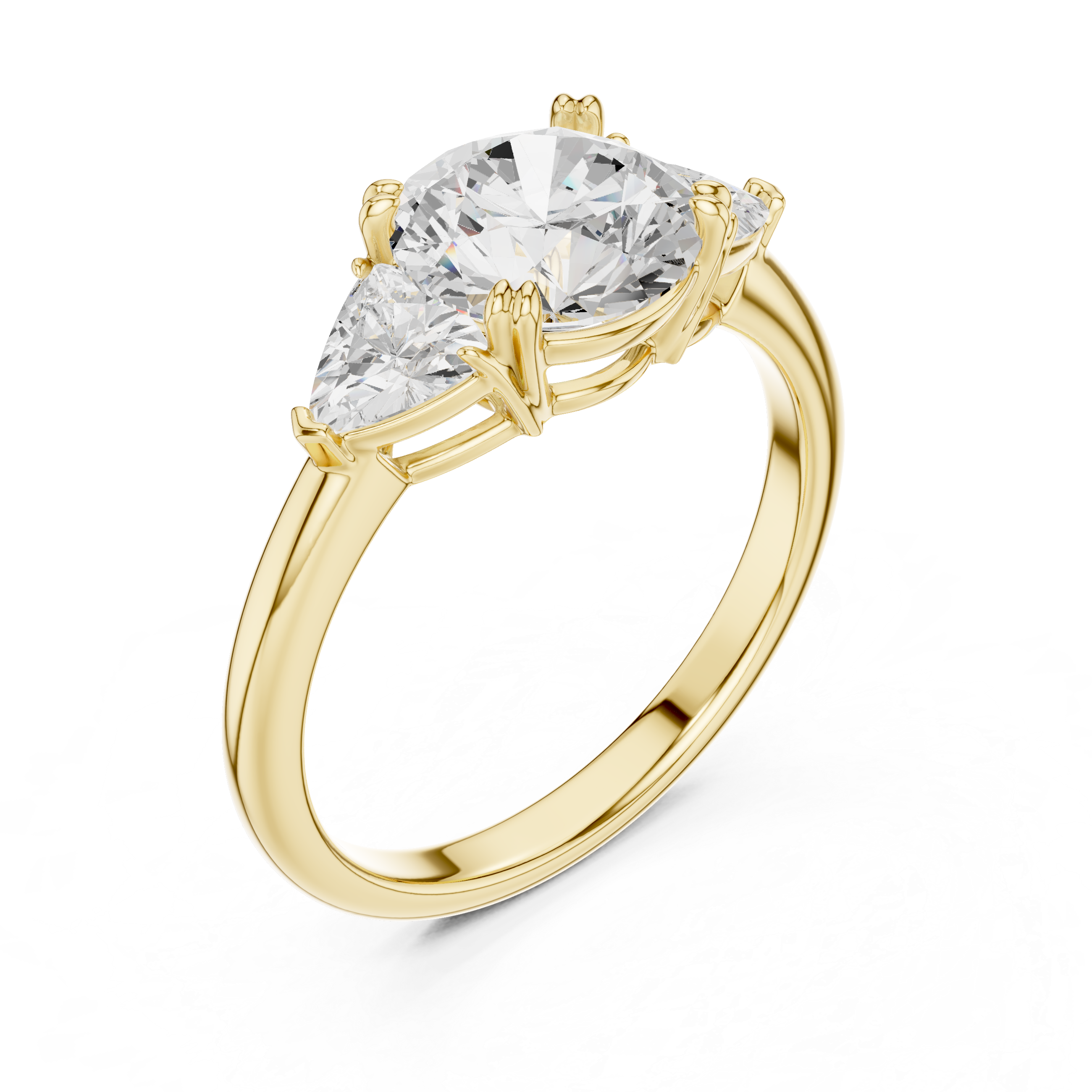 Round Cut Three Stone Diamond Engagement Ring with Trillion Side Stones
