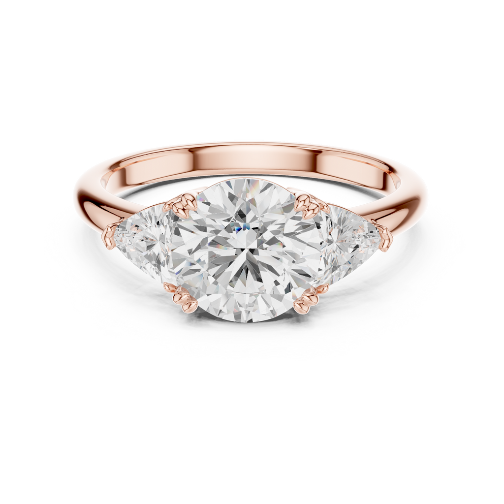 Round Cut Three Stone Diamond Engagement Ring with Trillion Side Stones