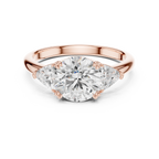 Round Cut Three Stone Diamond Engagement Ring with Trillion Side Stones
