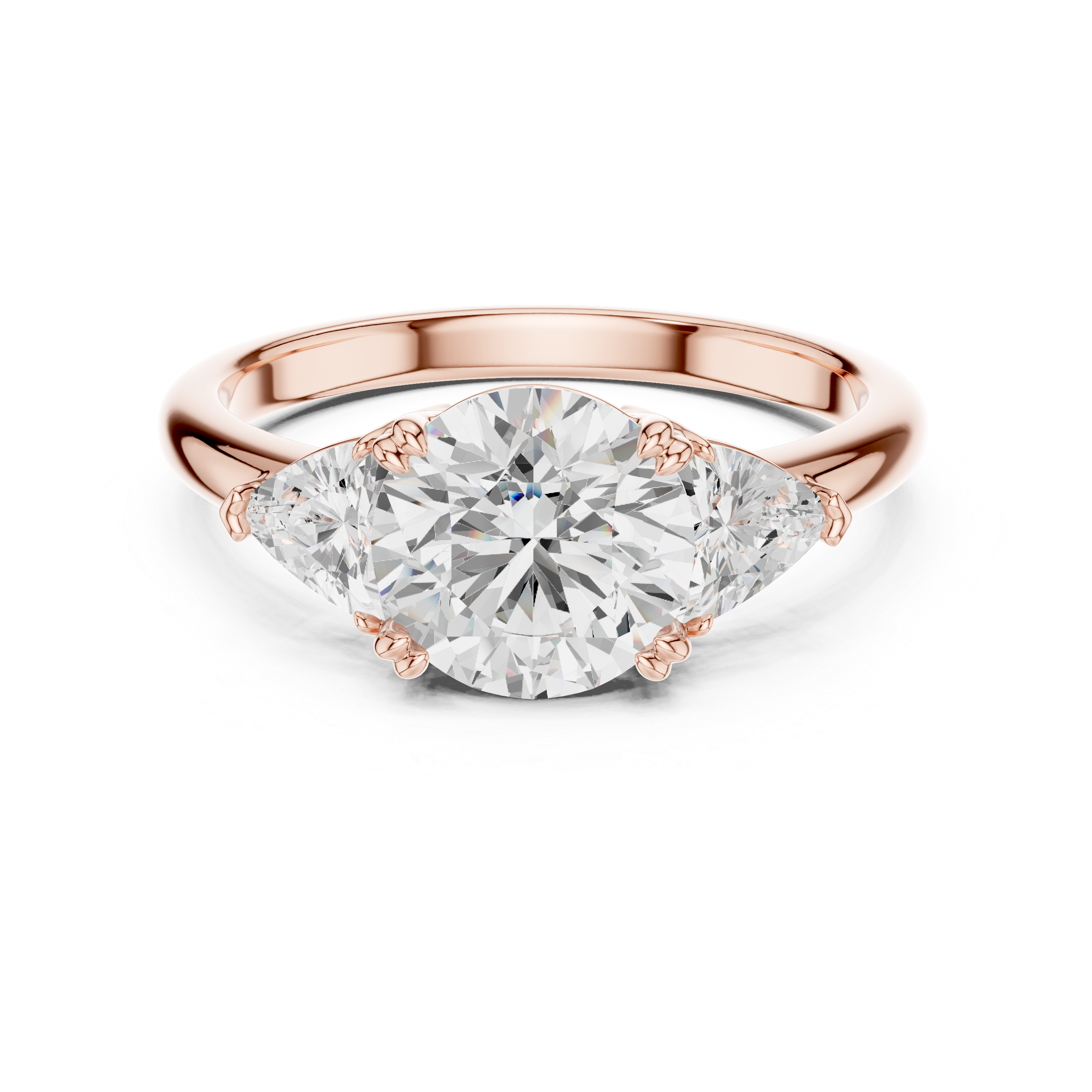 Round Cut Three Stone Diamond Engagement Ring with Trillion Side Stones