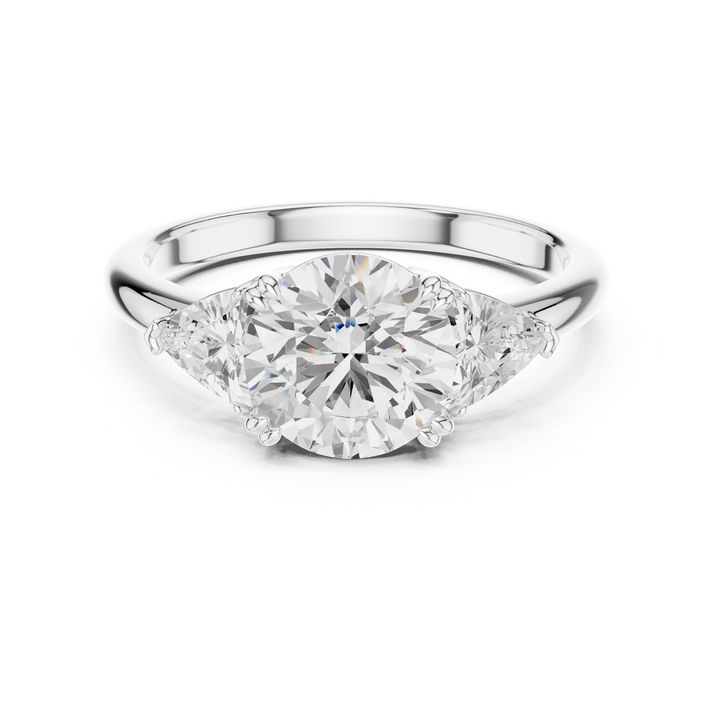 Round Cut Three Stone Diamond Engagement Ring with Trillion Side Stones