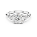 Round Cut Three Stone Diamond Engagement Ring with Trillion Side Stones