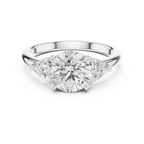 Round Cut Three Stone Diamond Engagement Ring with Trillion Side Stones