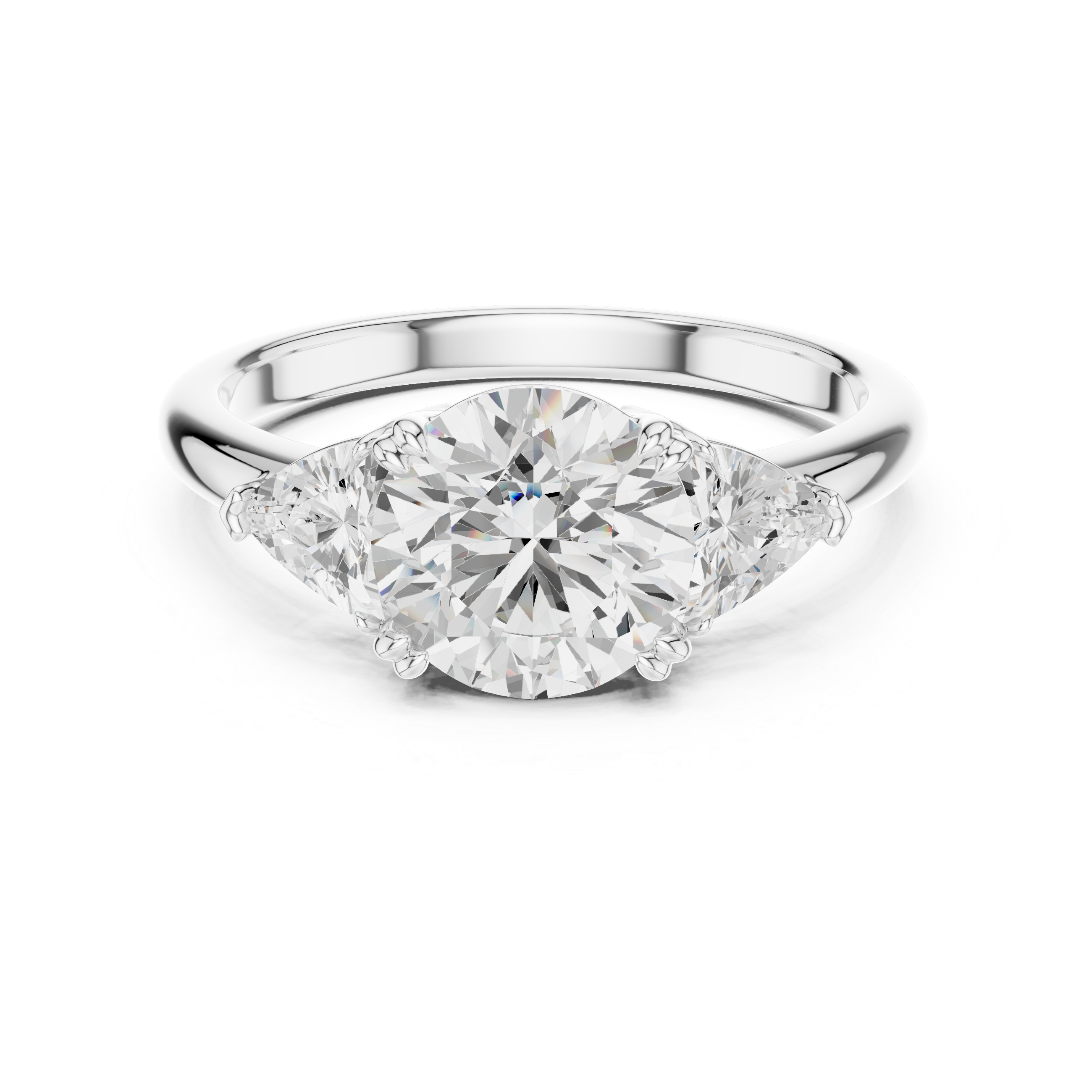 Round Cut Three Stone Diamond Engagement Ring with Trillion Side Stones