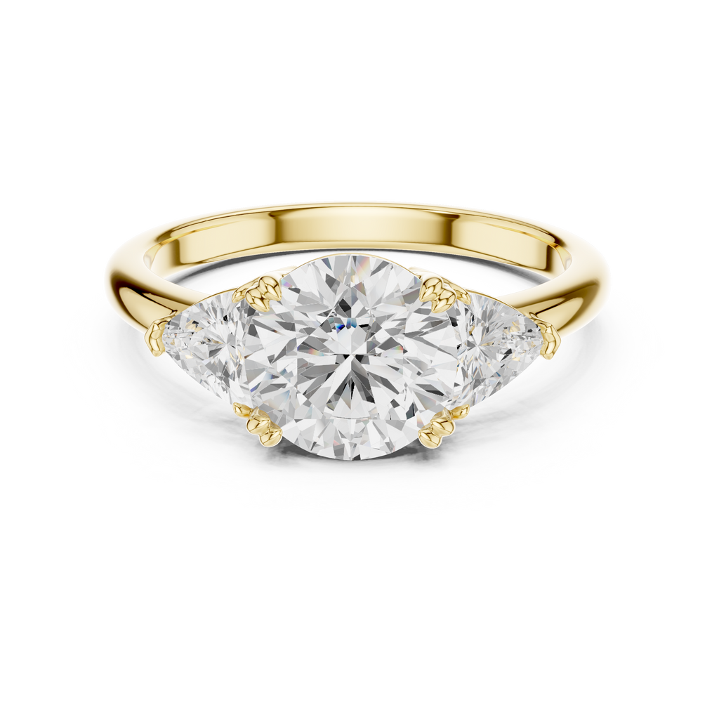 Round Cut Three Stone Diamond Engagement Ring with Trillion Side Stones