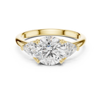Round Cut Three Stone Diamond Engagement Ring with Trillion Side Stones