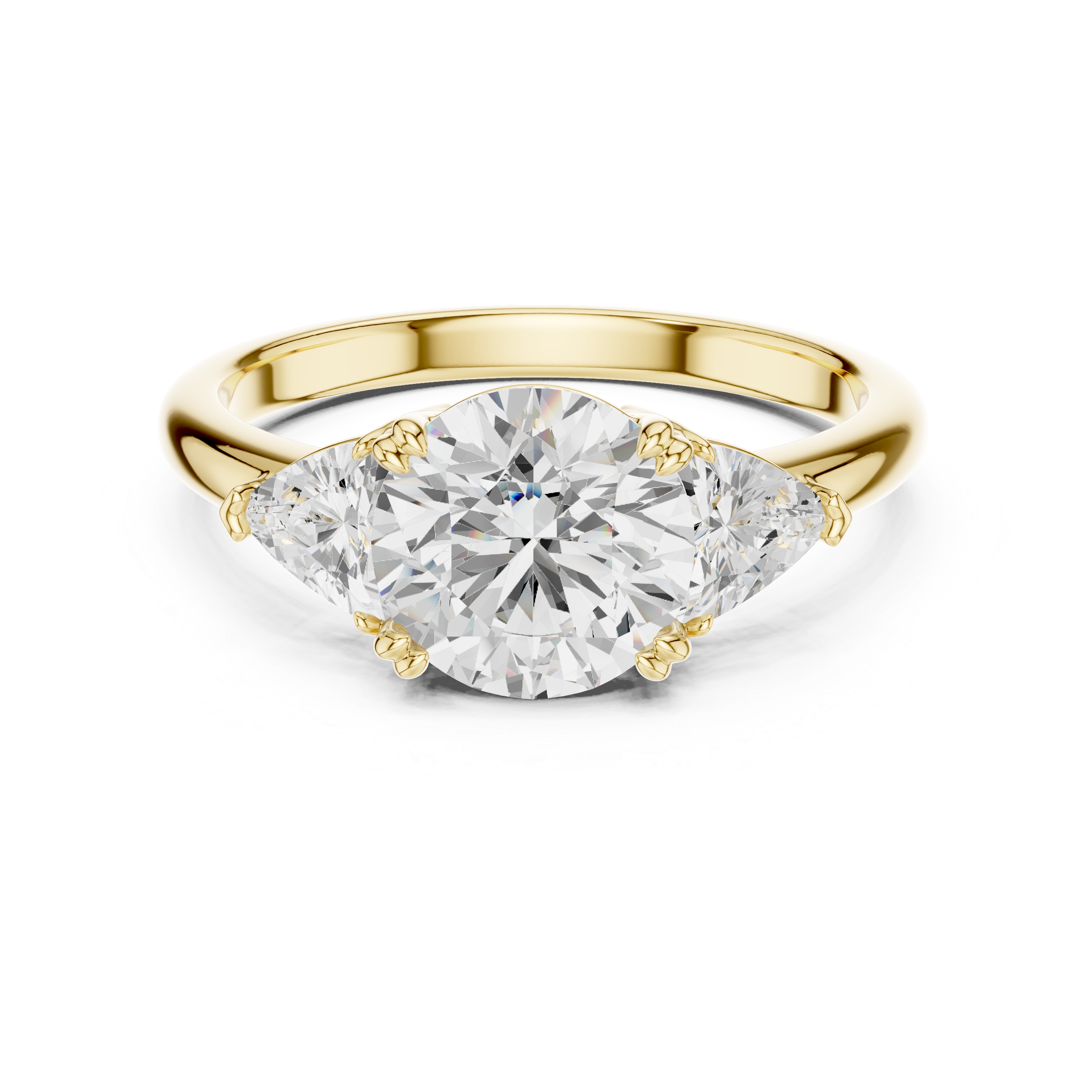 Round Cut Three Stone Diamond Engagement Ring with Trillion Side Stones